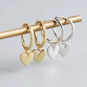 NEW GOLD TASSEL HEART HOOP EARRINGS